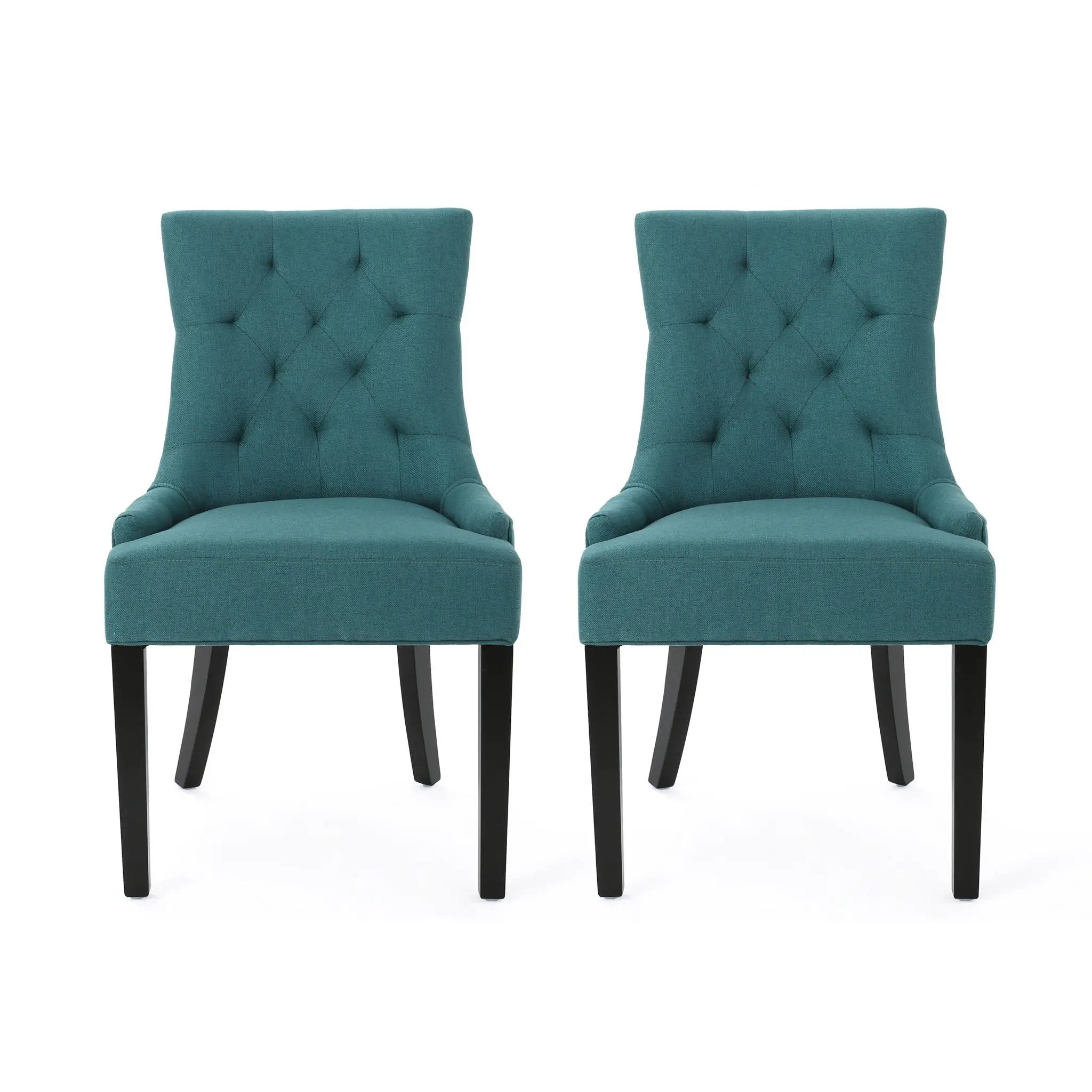 Dining Chair Set of 2 With Upholstered Diamond Tufting And Espresso Birch Legs - Teal by HouseOfZazla