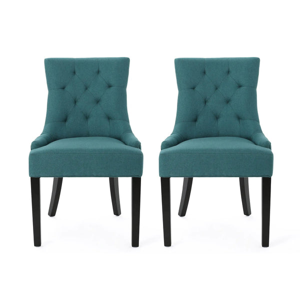 Dining Chair Set of 2 With Upholstered Diamond Tufting And Espresso Birch Legs - Teal