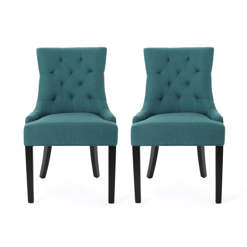 Dining Chair Set of 2 With Upholstered Diamond Tufting And Espresso Birch Legs - Teal by HouseOfZazla