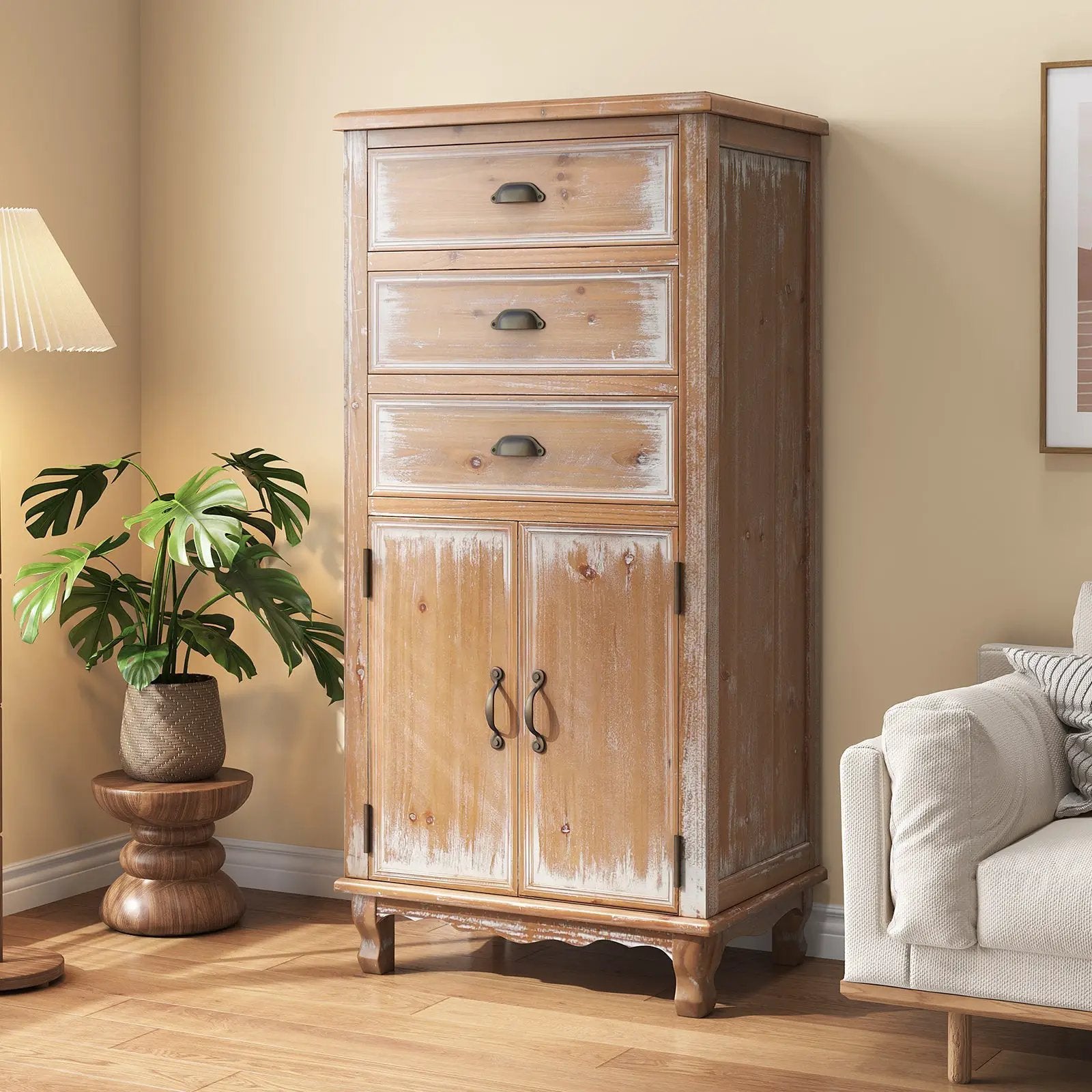 Rustic Wooden Storage Cabinet with Decorative Cutout Door & 3 Drawers by HouseOfZazla