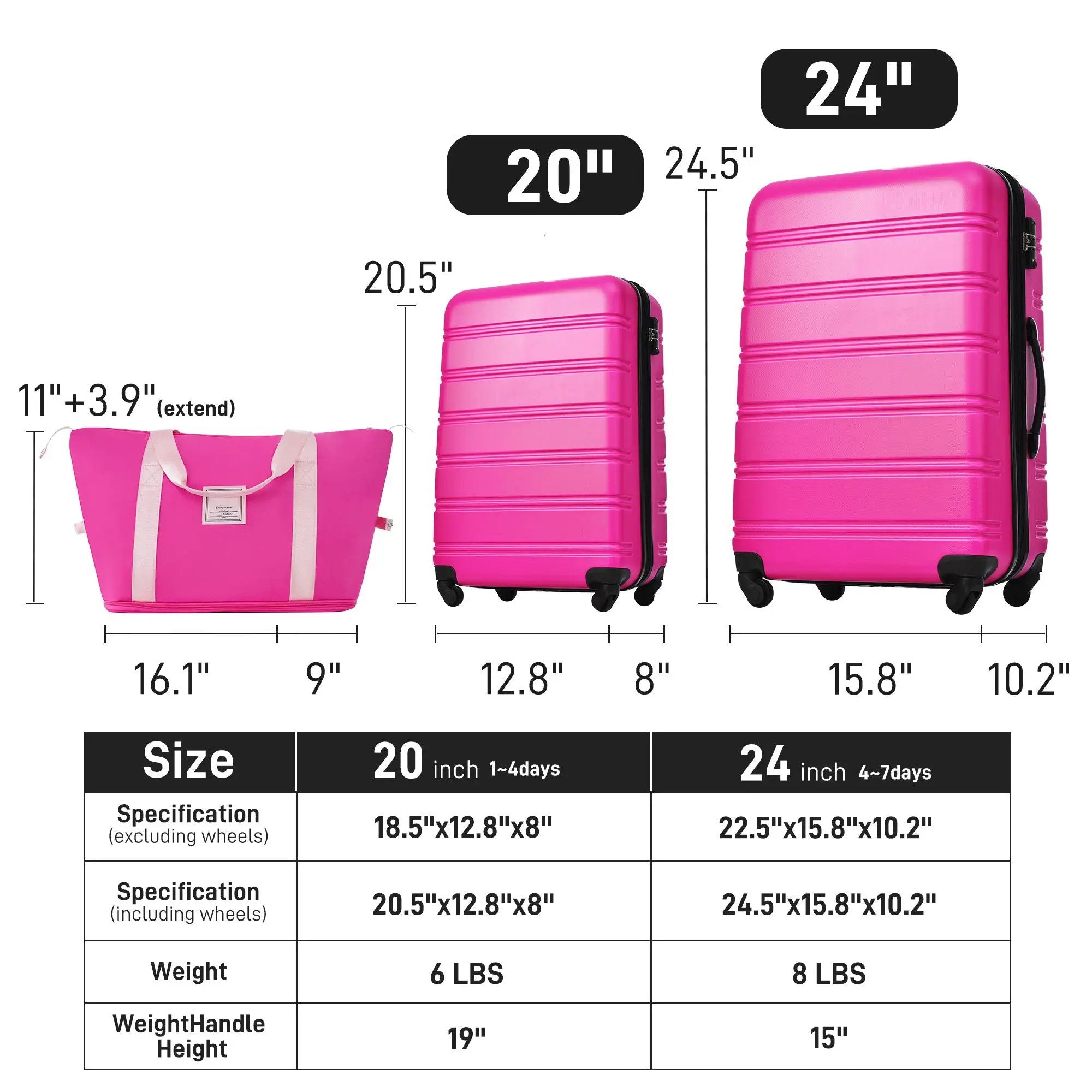 Hardshell Luggage Sets 2 Pieces + Bag Spinner Suitcase With TSA Lock Lightweight - Pink by HouseOfZazla