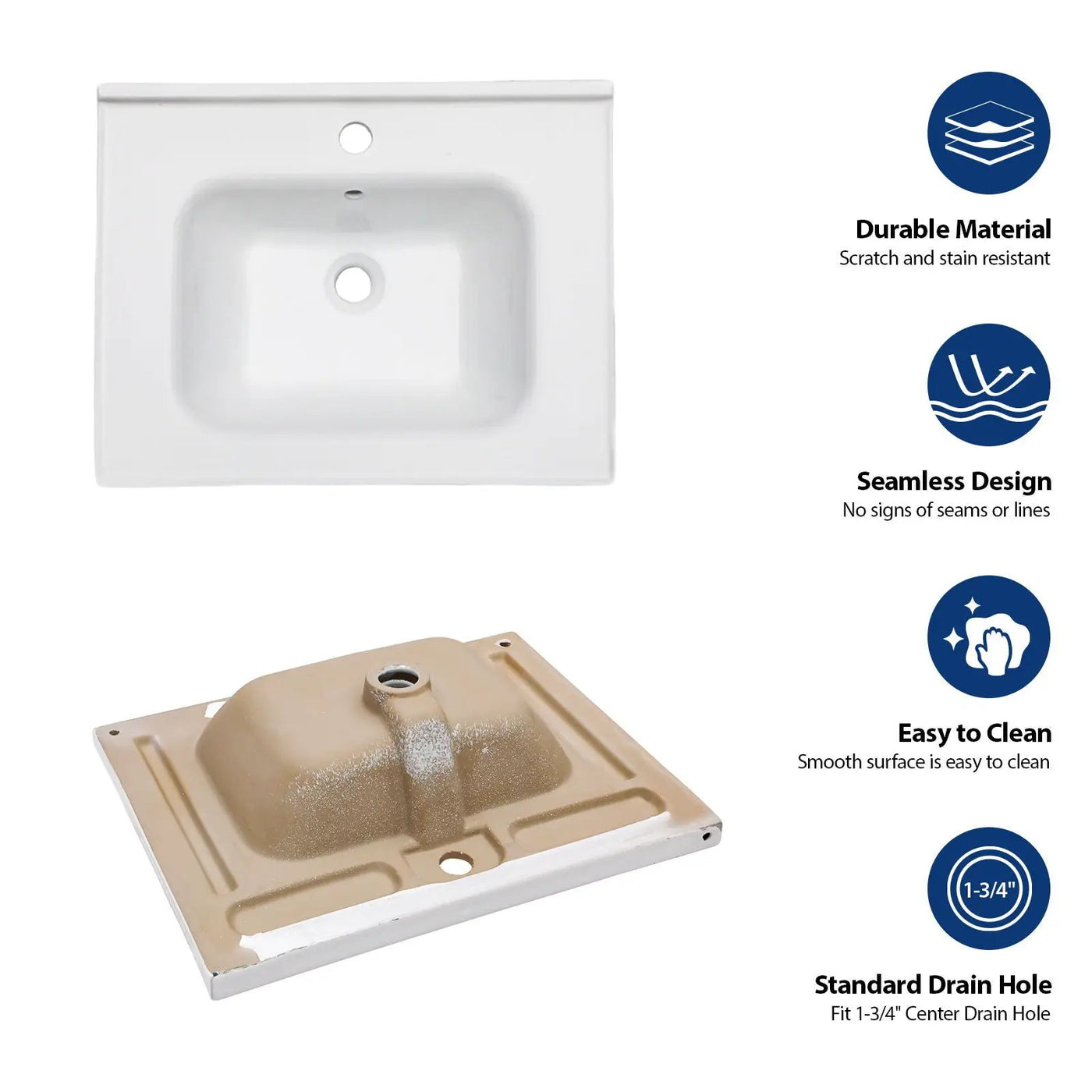Rectangular Single Vanity Top With 1 Faucet Hole And Overflow Ceramic by HouseOfZazla