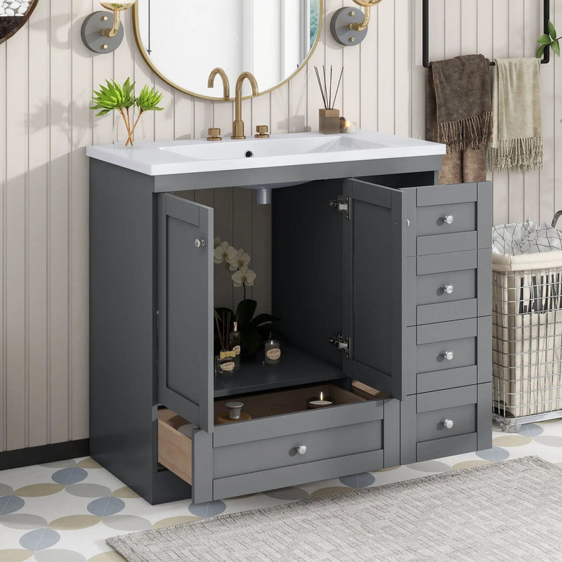 Shaker Free Standing Bathroom Vanity Cabinet With Sink, Soft Close Drawers, Soft Close Doors by HouseOfZazla