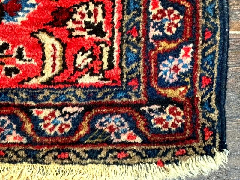 Small Antique Persian Tribal Rug 2x3, Red, Floral, Handmade, Hamadan Rug by Jewel Rugs