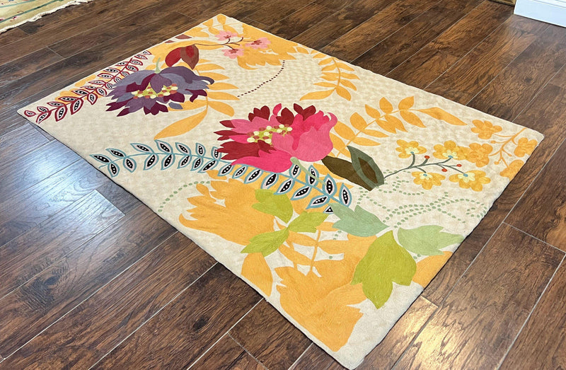 Indian Hand Stitched Rug 4x6, Floral, Silk, Large Floral Design by Jewel Rugs