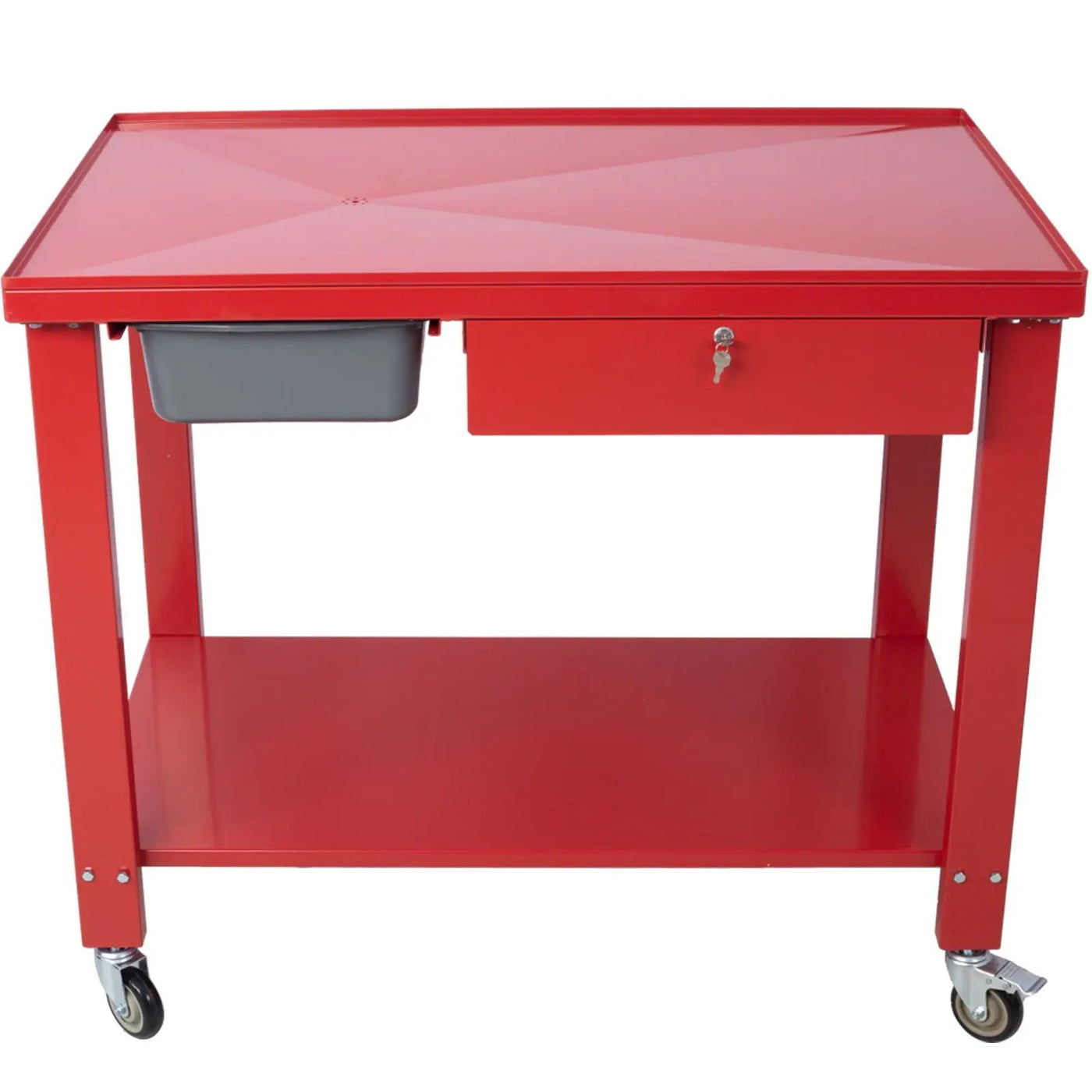 Transmission Teardown Work Station 1 / 2 Ton Capacity Sloping Drain Table Locking Drawer Removable Drain Basin Full-Width Lower Shelf Four 4" Caster Wheels by HouseOfZazla