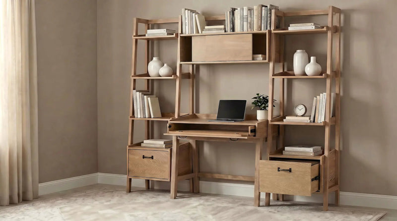 Fabian 4-piece Computer Desk and Bookshelf Set Distressed Light Brown by Unique Piece Furniture