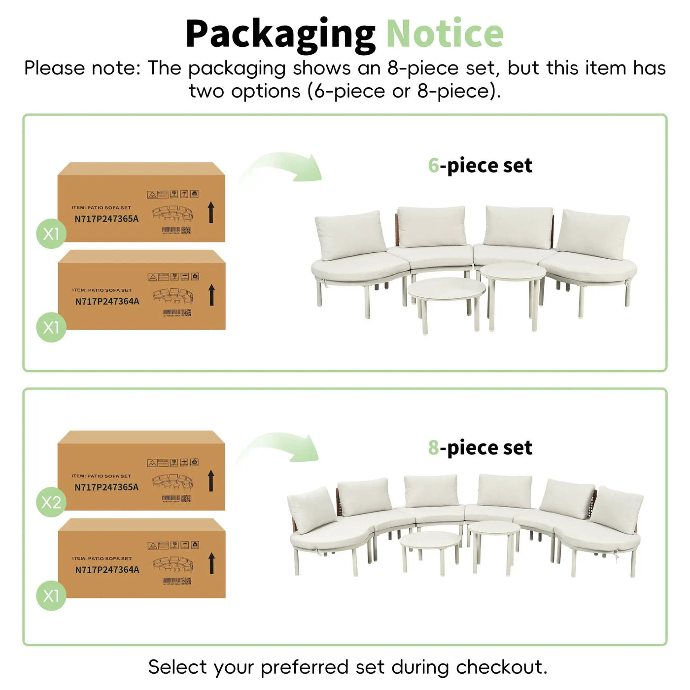 6 Piece Patio Set, Half Moon Outdoor Sectional Sofa With 2 High Low Coffee Tables, 4 Pillows & Cushions by HouseOfZazla