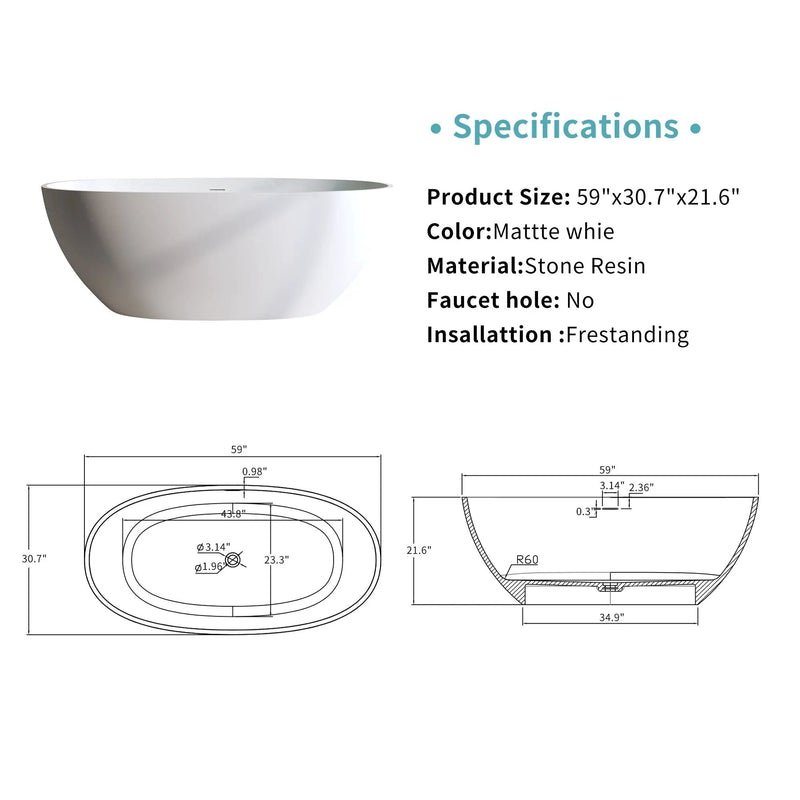 59'' Solid Surface Matte Tub by HouseOfZazla