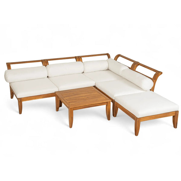 6 Piece Acacia Wood Outdoor Modular Sectional with Daybed and Tea Table