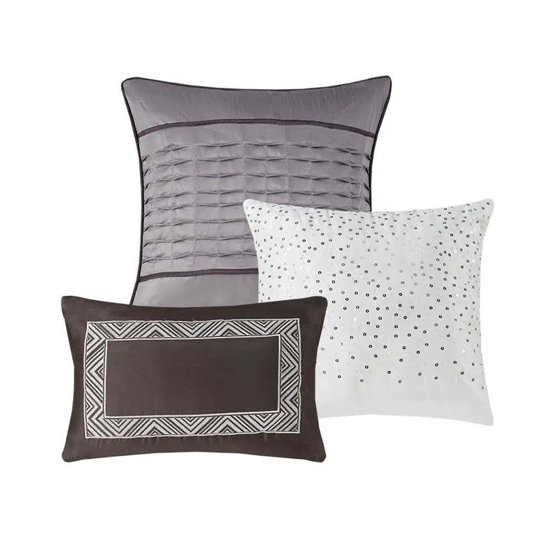 7 Piece Jacquard Comforter Set Grey/Taupe Cal King by HouseOfZazla