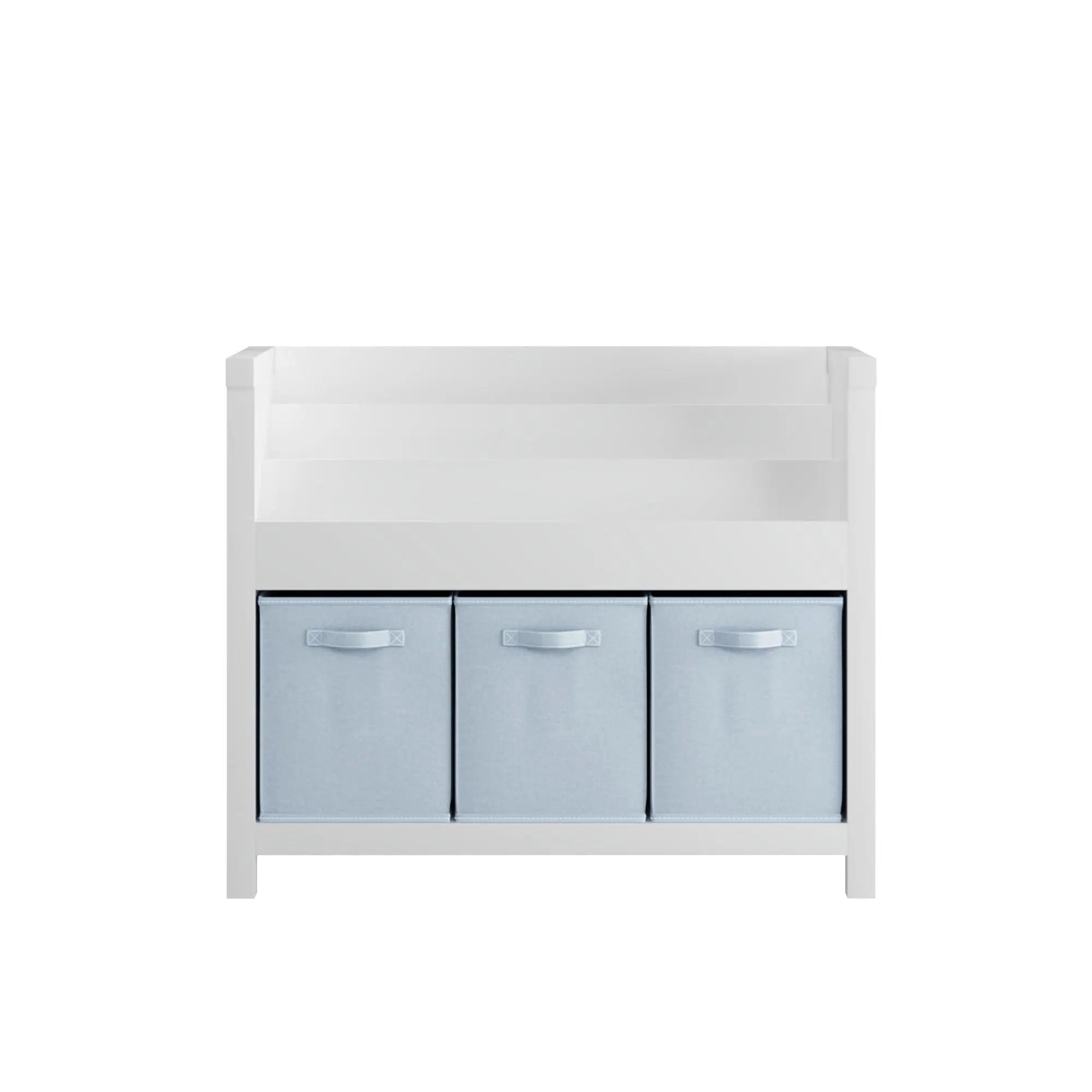 Bookshelf With 3 Tier Front Facing Storage And 3 Bins, Toddler Bookcase For Playroom - White by Unique Piece Furniture
