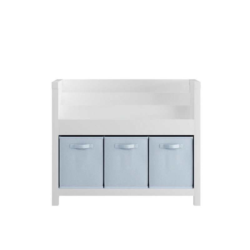 Bookshelf With 3 Tier Front Facing Storage And 3 Bins, Toddler Bookcase For Playroom - White by Unique Piece Furniture