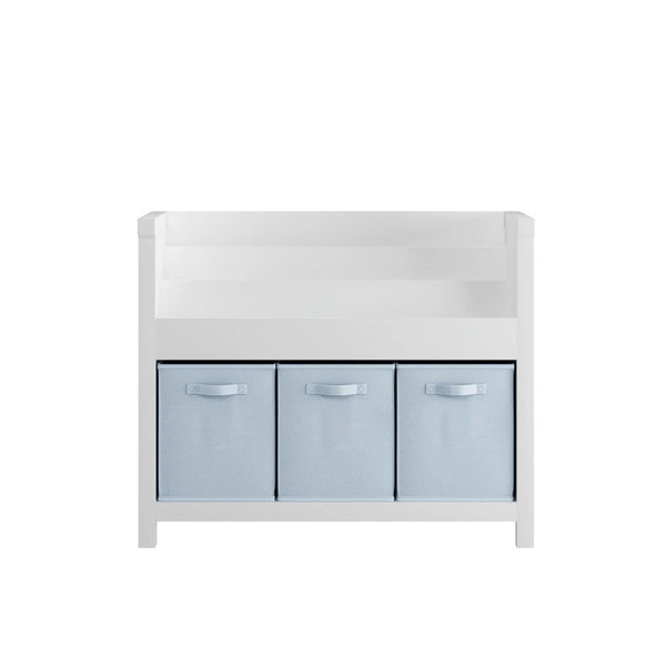 Bookshelf With 3 Tier Front Facing Storage And 3 Bins, Toddler Bookcase For Playroom - White