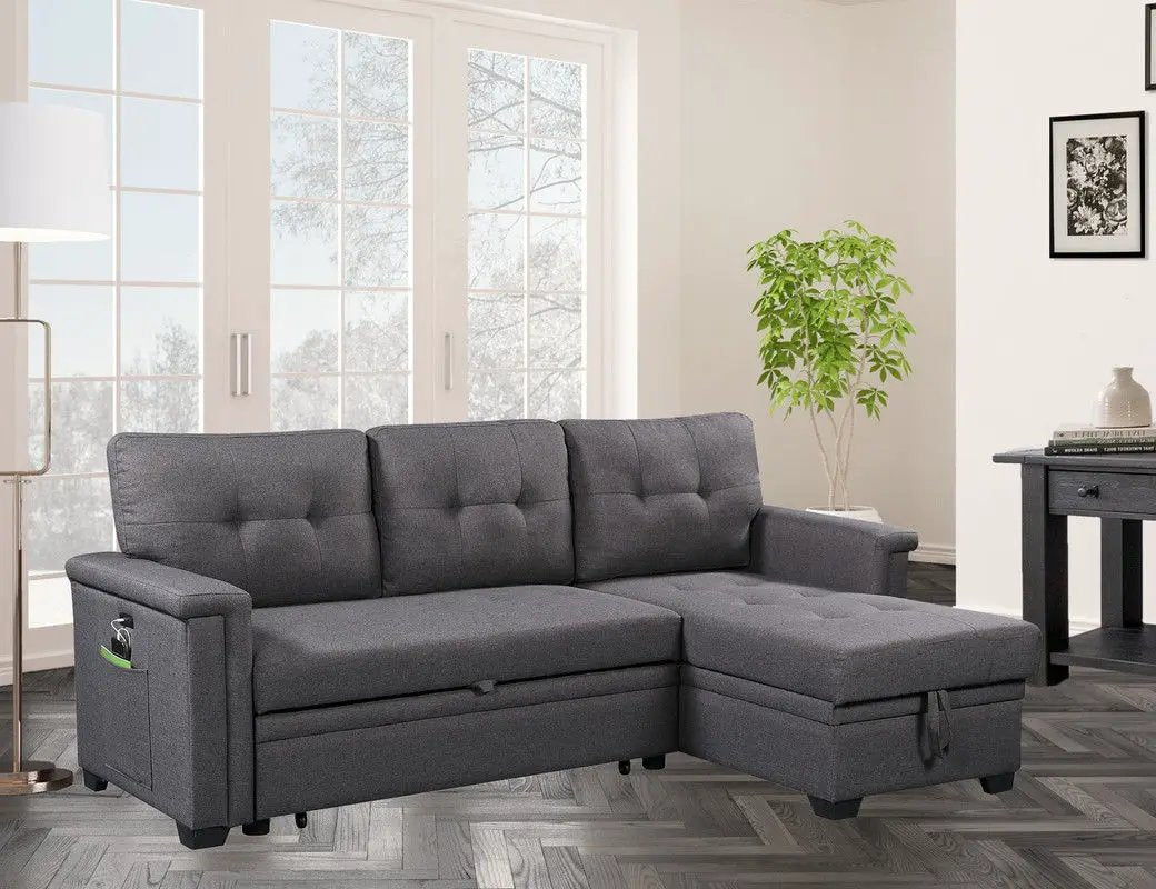 Nathan - Reversible Sleeper Sectional Sofa With Storage Chaise, USB Charging Ports And Pocket by HouseOfZazla