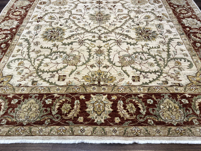 Pakistani Rug 9x12, Floral Allover Peshawar Carpet, Chobi, Beige and Rust Red, Traditional by Jewel Rugs