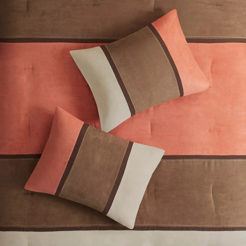 7 Piece Faux Suede Comforter Set Coral Queen by HouseOfZazla
