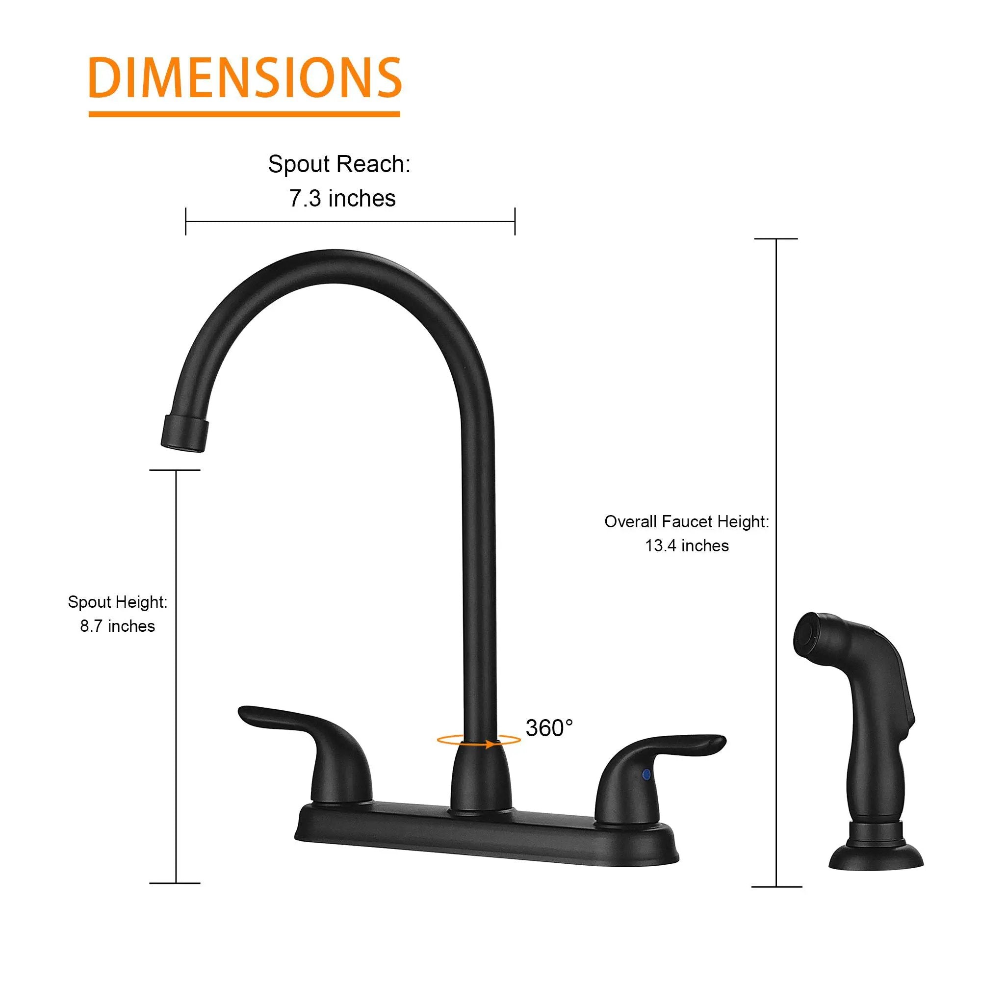 Kitchen Sink Faucet With 2 Handles And Pull Out Side Sprayer, 4 Hole Installation by HouseOfZazla