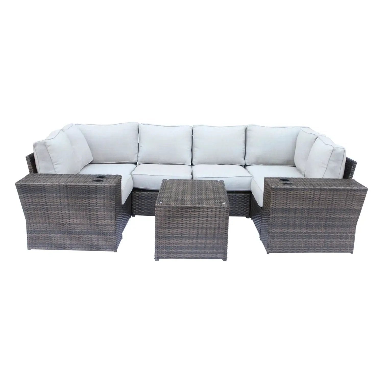 Outdoor Wicker Sectional With Weather Resistant Cushions And Table by Unique Piece Furniture