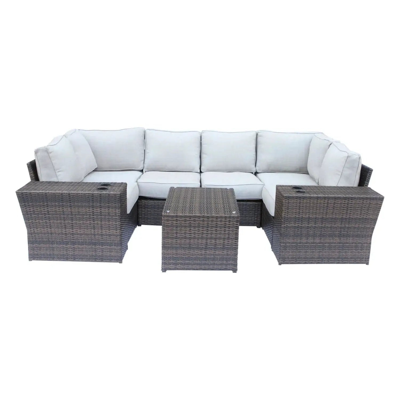 Outdoor Wicker Sectional With Weather Resistant Cushions And Table by HouseOfZazla