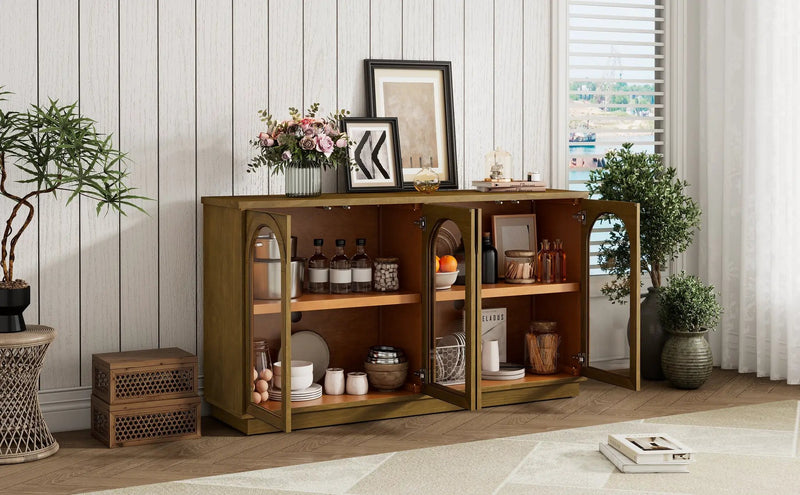 TREXM 4-Door Large Storage Buffet Cabinet with Glass Doors by HouseOfZazla