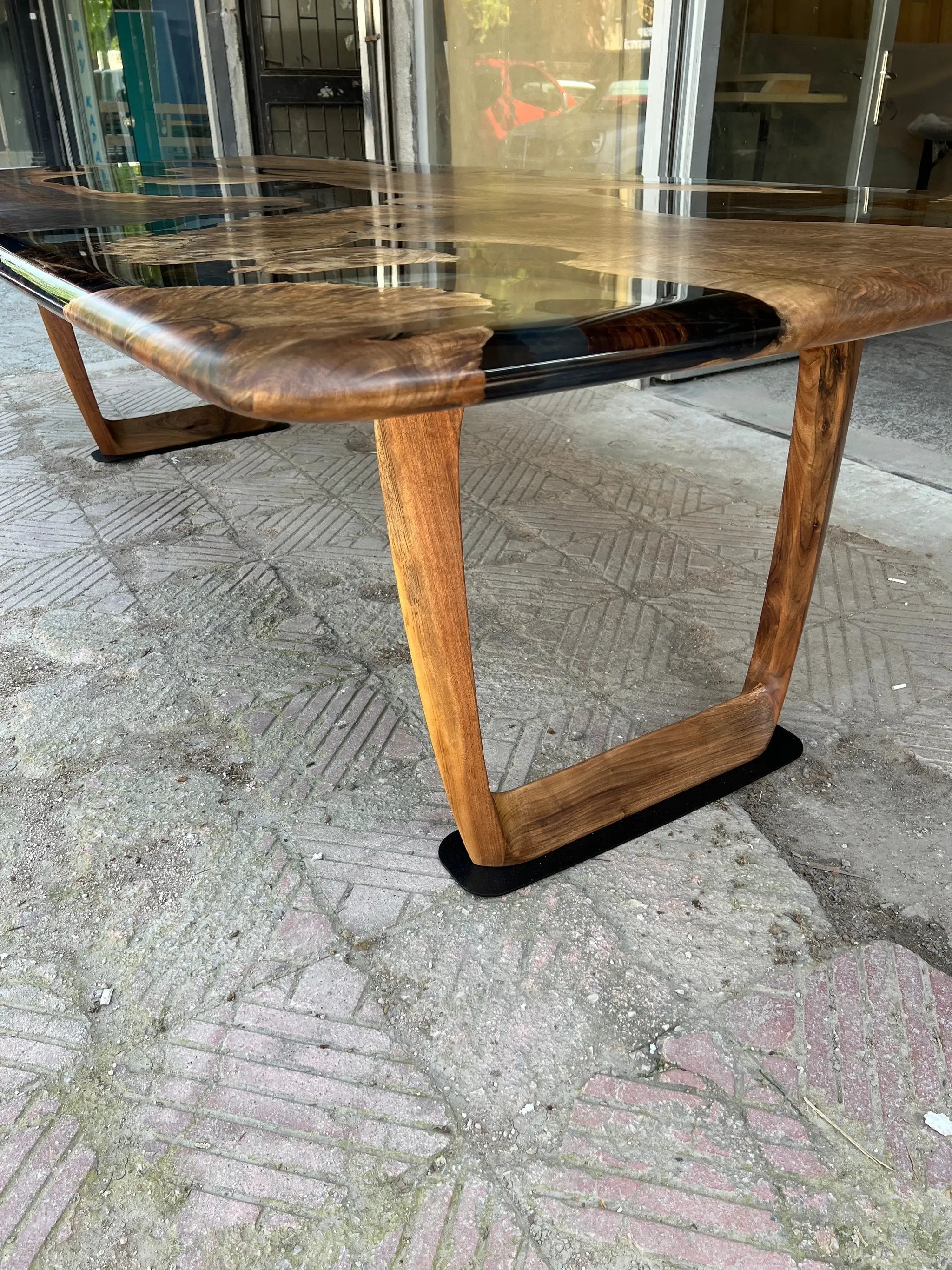 Epoxy Resin River Dining Table Featured Walnut Wood Leg by Gizz