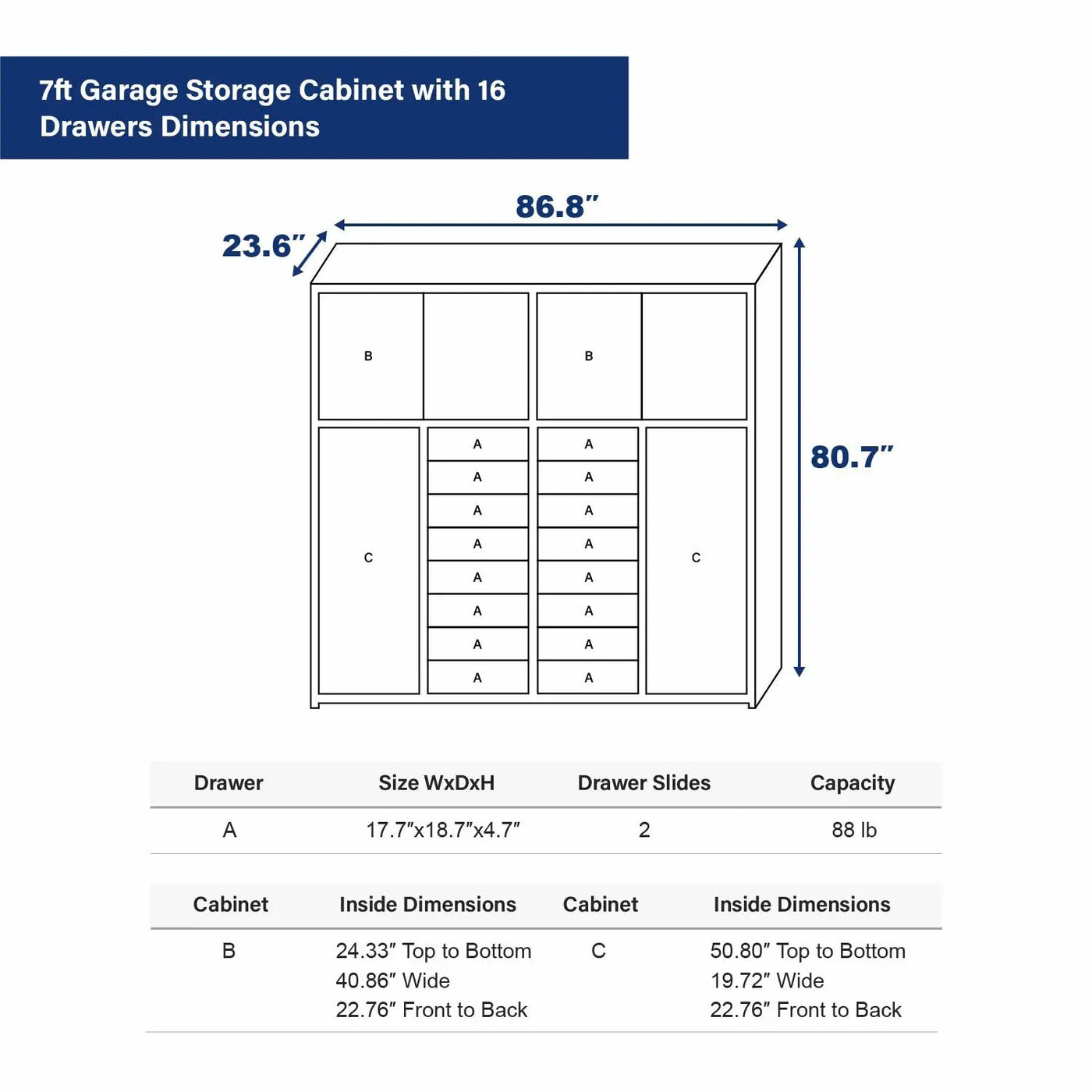 7ft Garage Storage Cabinet with 16 Drawers by Chery Industrial