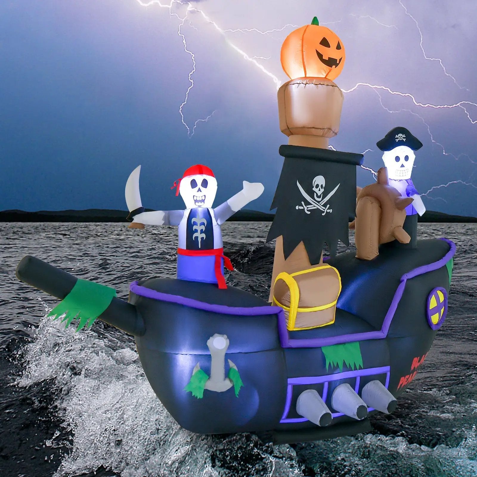 7 Feet Long Halloween Inflatable Pirate Ship with LED Lights Blower by DirectDeals