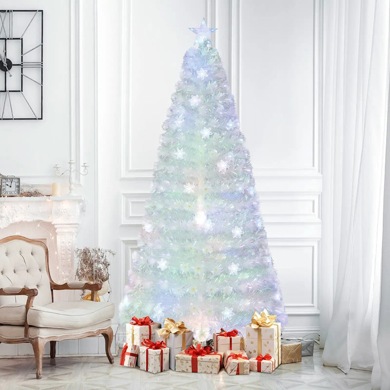 5/6/7 Feet Pre-Lit White Artificial Christmas Tree with Iridescent Leaves by DirectDeals