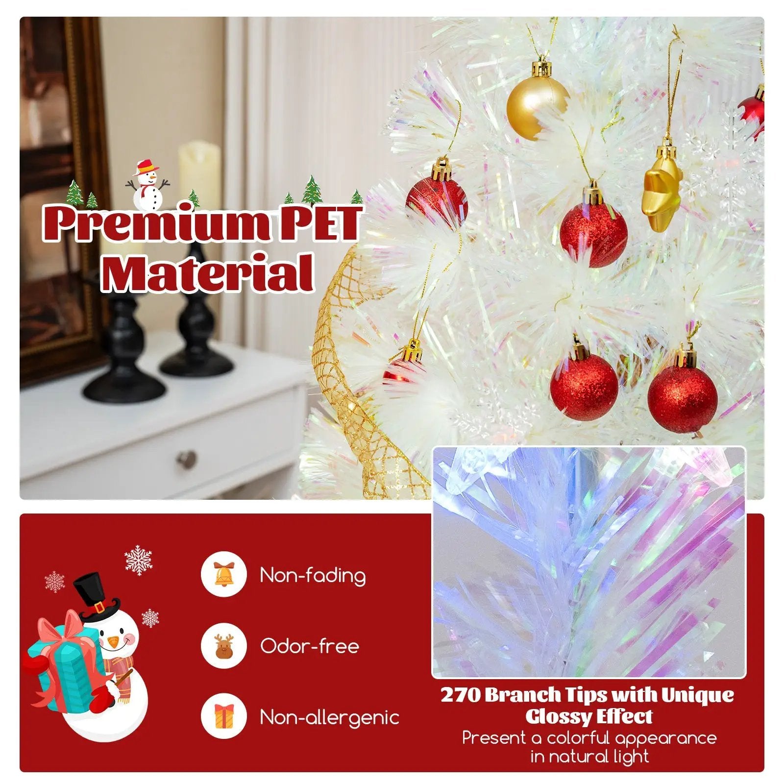 5/6/7 Feet Pre-Lit White Artificial Christmas Tree with Iridescent Leaves by DirectDeals
