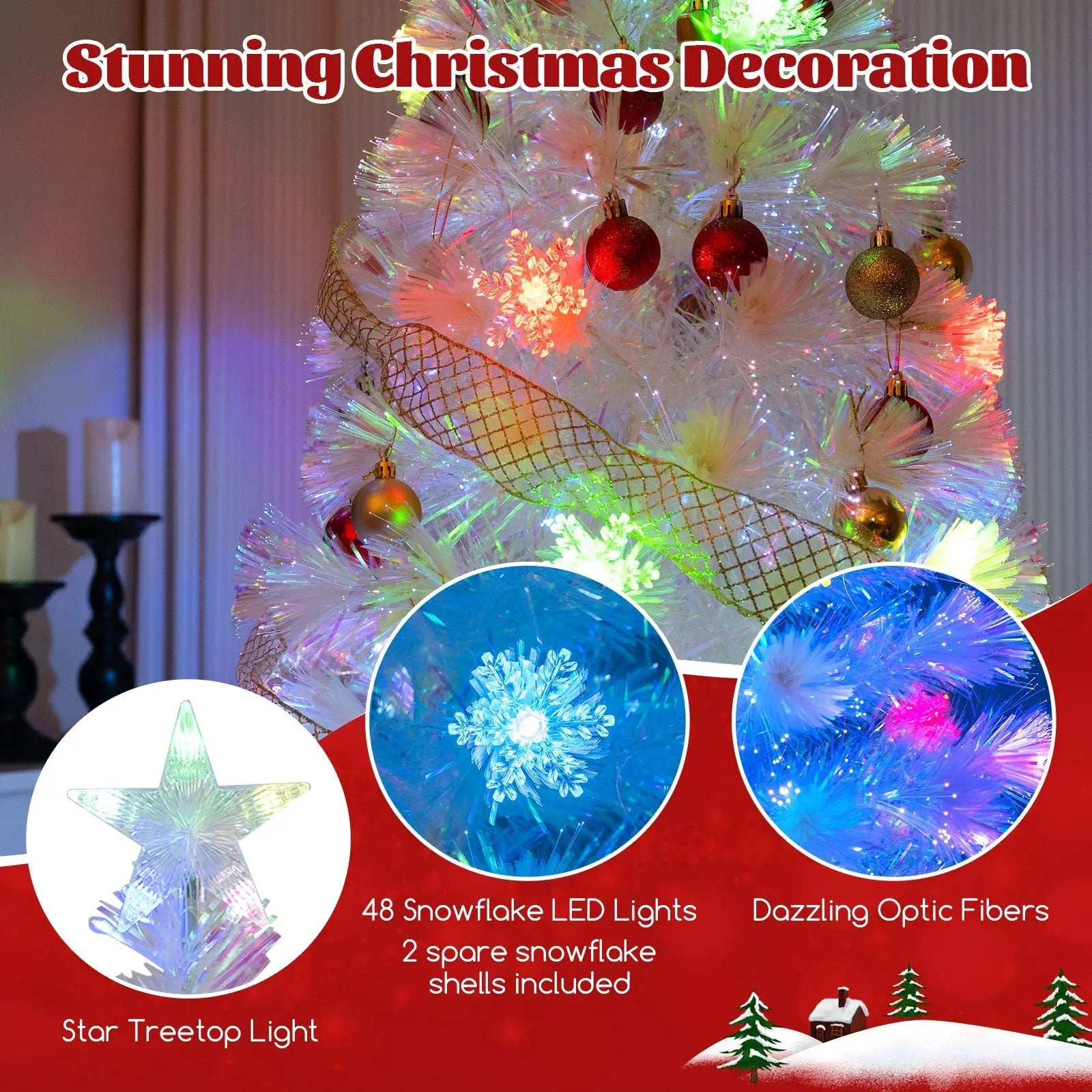 5/6/7 Feet Pre-Lit White Artificial Christmas Tree with Iridescent Leaves by DirectDeals