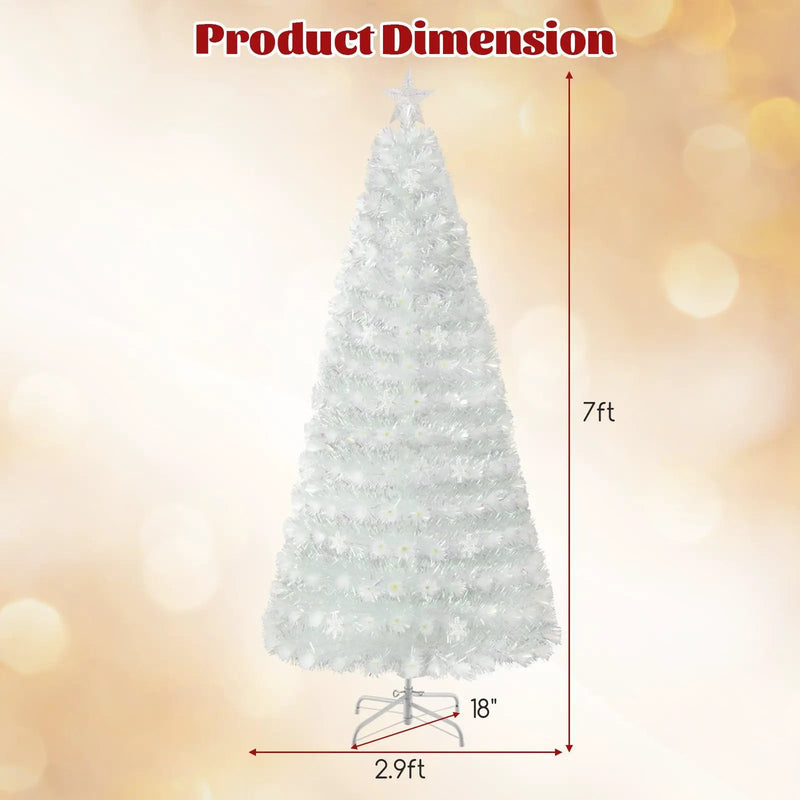 5/6/7 Feet Pre-Lit White Artificial Christmas Tree with Iridescent Leaves by DirectDeals