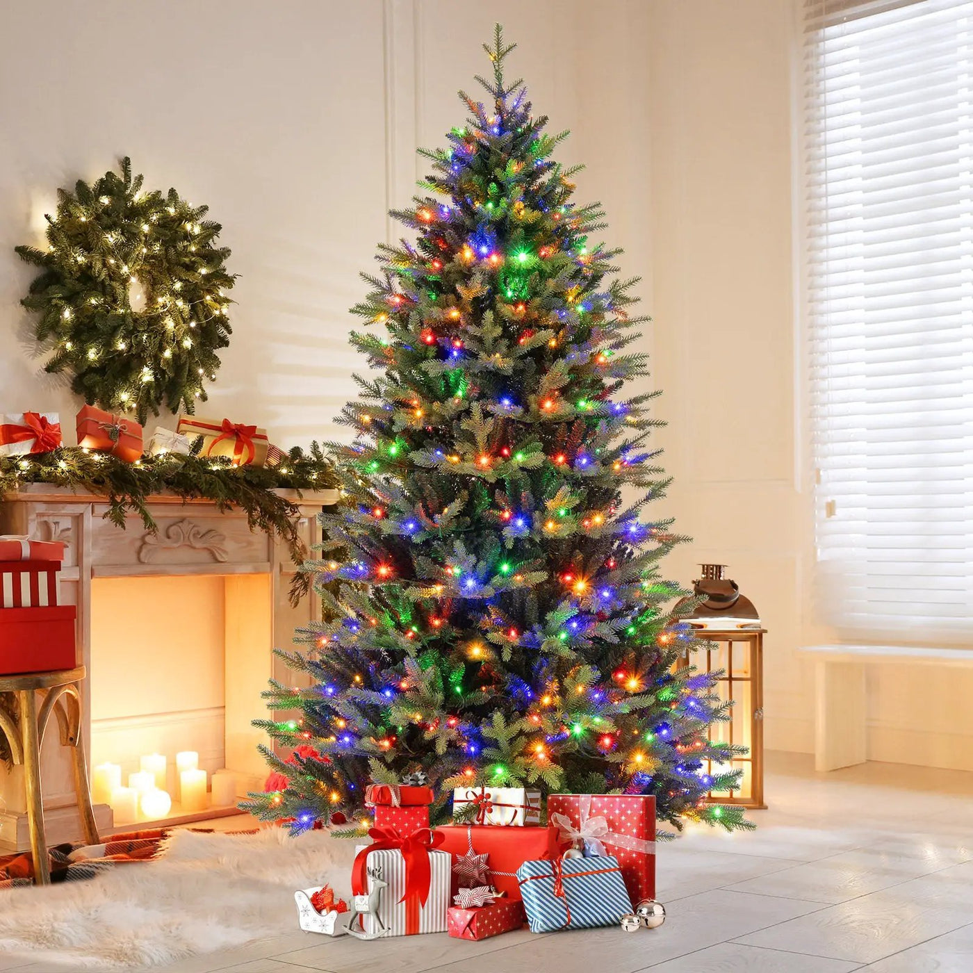 5 Feet Artificial Xmas Tree Hinged with 11 Lighting Modes and Remote Control by DirectDeals