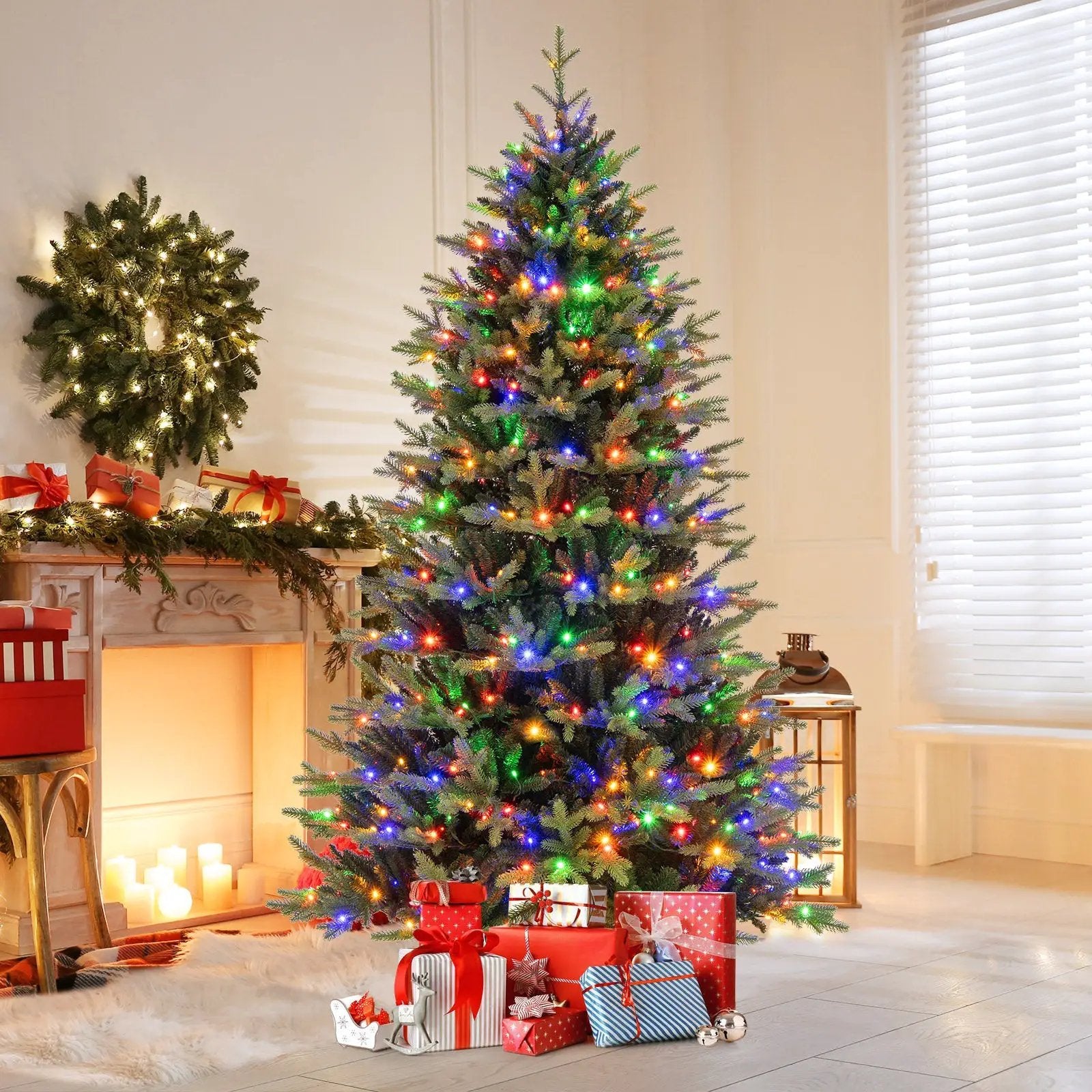 5 Feet Artificial Xmas Tree Hinged with 11 Lighting Modes and Remote Control by DirectDeals