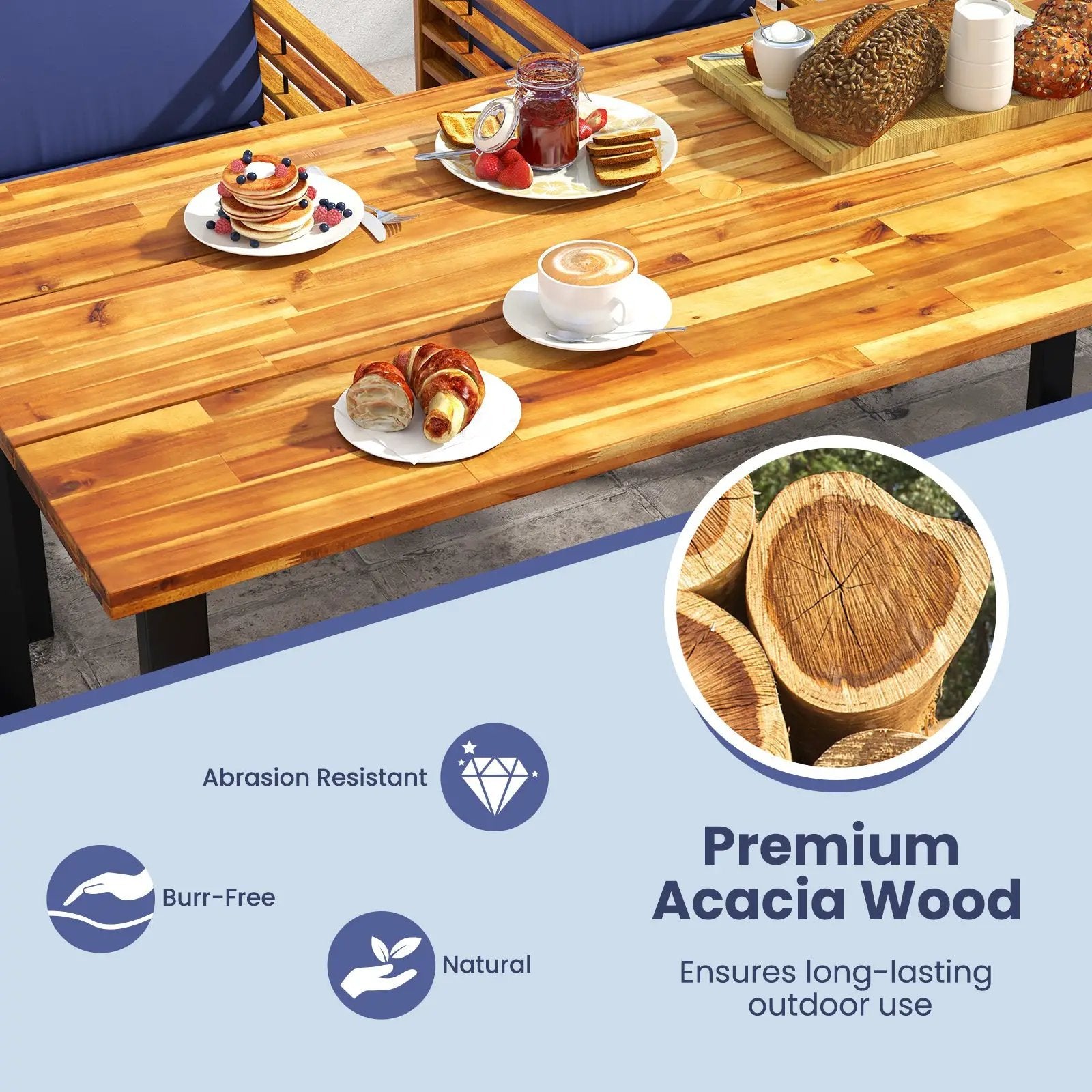 7 Pieces Patio Acacia Wood Dining Chair and Table Set for Backyard and Poolside-Navy by DirectDeals