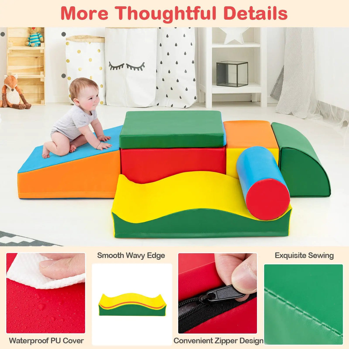 7 Pieces Toddlers Climbing Toys with EPE Foam and Removable PU Leather by DirectDeals