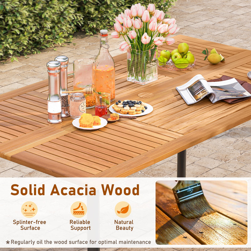 7 Pieces Outdoor Dining Set Acacia Wood Table with Umbrella Hole and Cushions by DirectDeals
