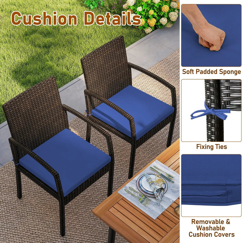 7 Pieces Outdoor Dining Set Acacia Wood Table with Umbrella Hole and Cushions by DirectDeals