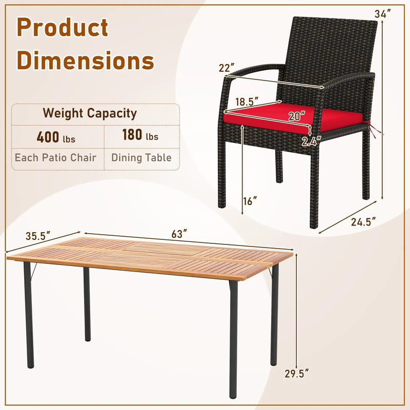 7 Pieces Outdoor Dining Set Acacia Wood Table with Umbrella Hole and Cushions by DirectDeals