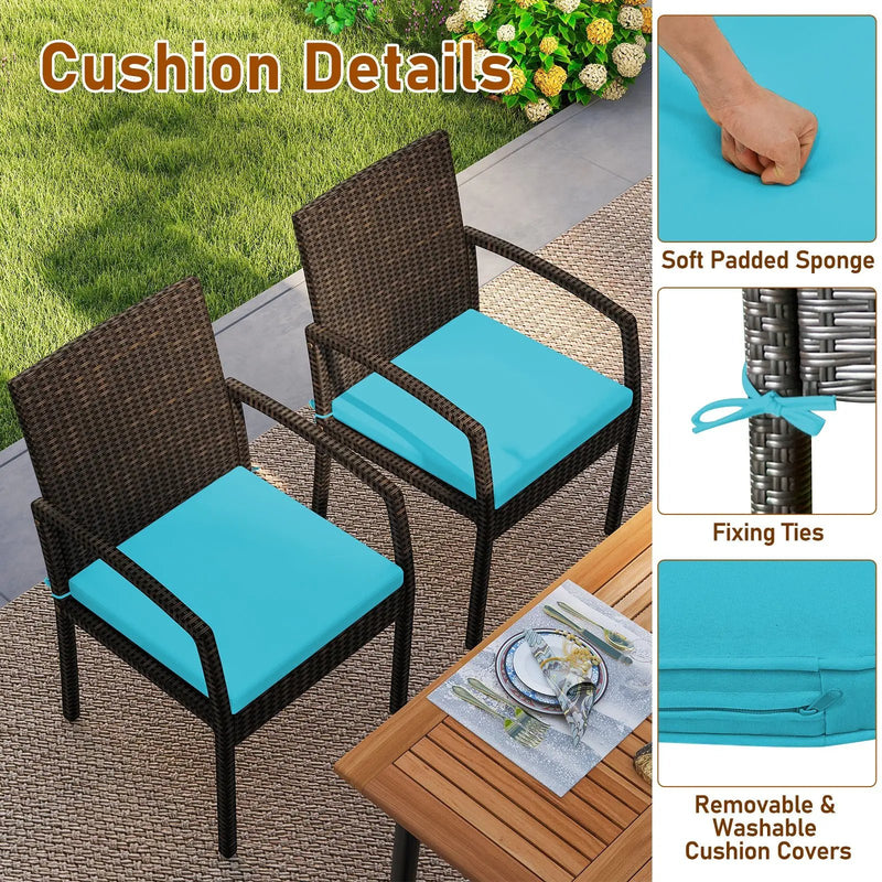 7 Pieces Outdoor Dining Set Acacia Wood Table with Umbrella Hole and Cushions by DirectDeals