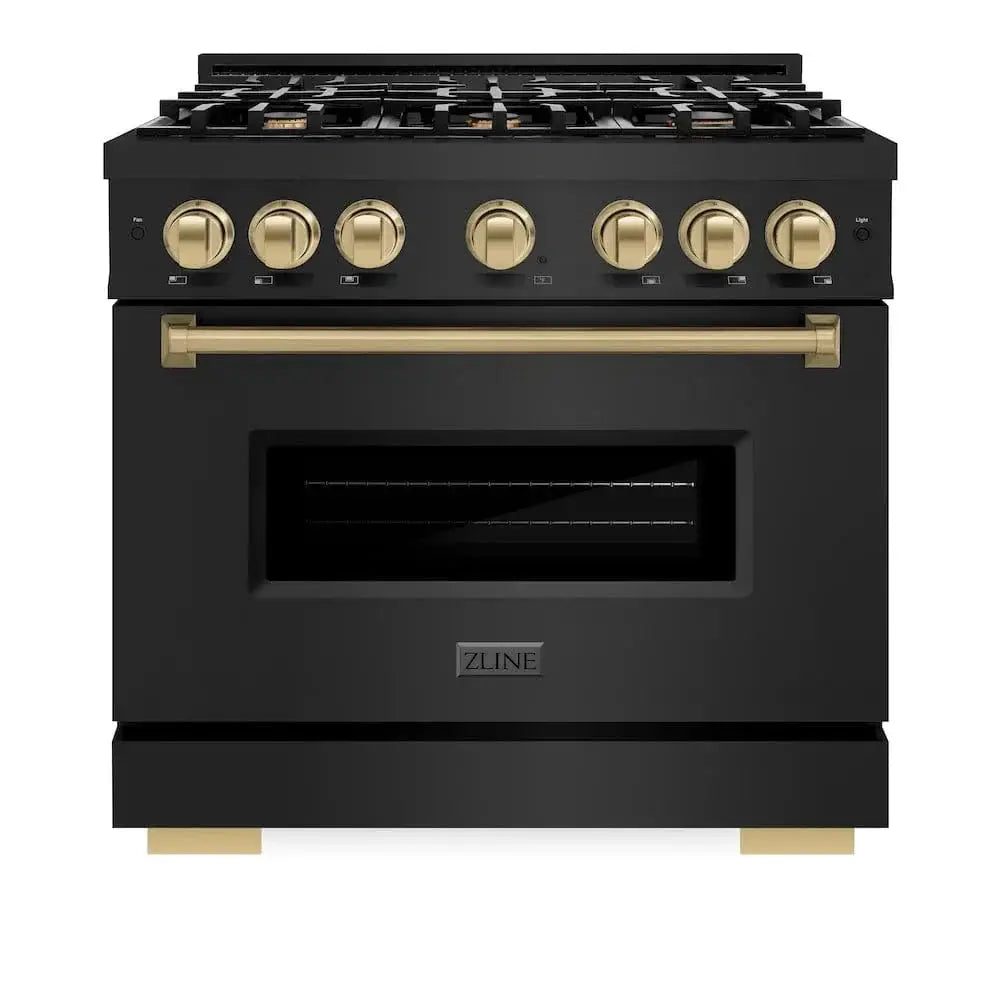 ZLINE 36" Dual Fuel Range, Gas Cooktop, Electric Convection Oven Black Stainless Steel, Champagne Bronze CDRBZ-36-CB by Farmhouse Kitchen and Bath