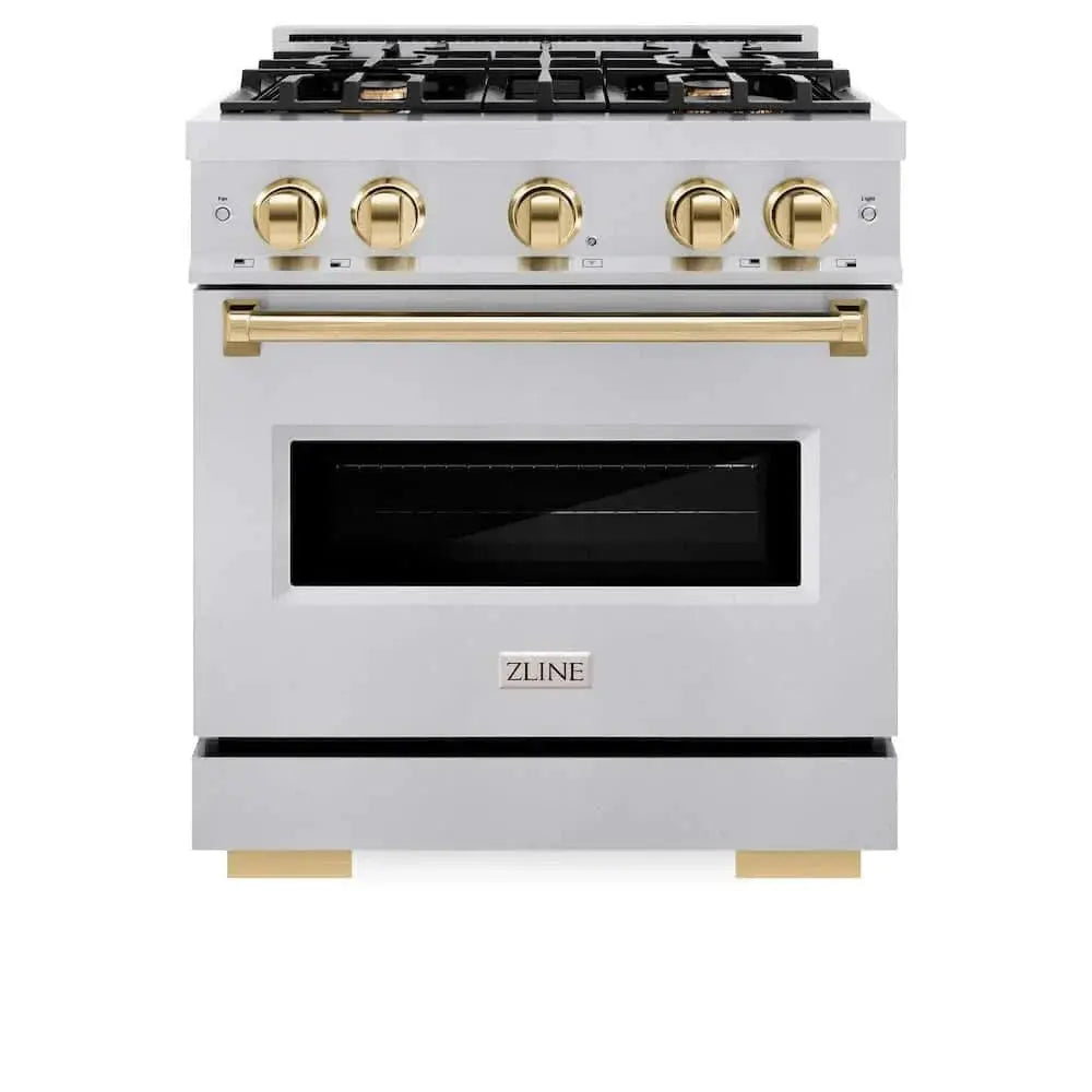 ZLINE 30" Dual Fuel Range, Gas Cooktop, Electric Convection Oven Stainless Steel, Gold CDRZ-30-G by Farmhouse Kitchen and Bath
