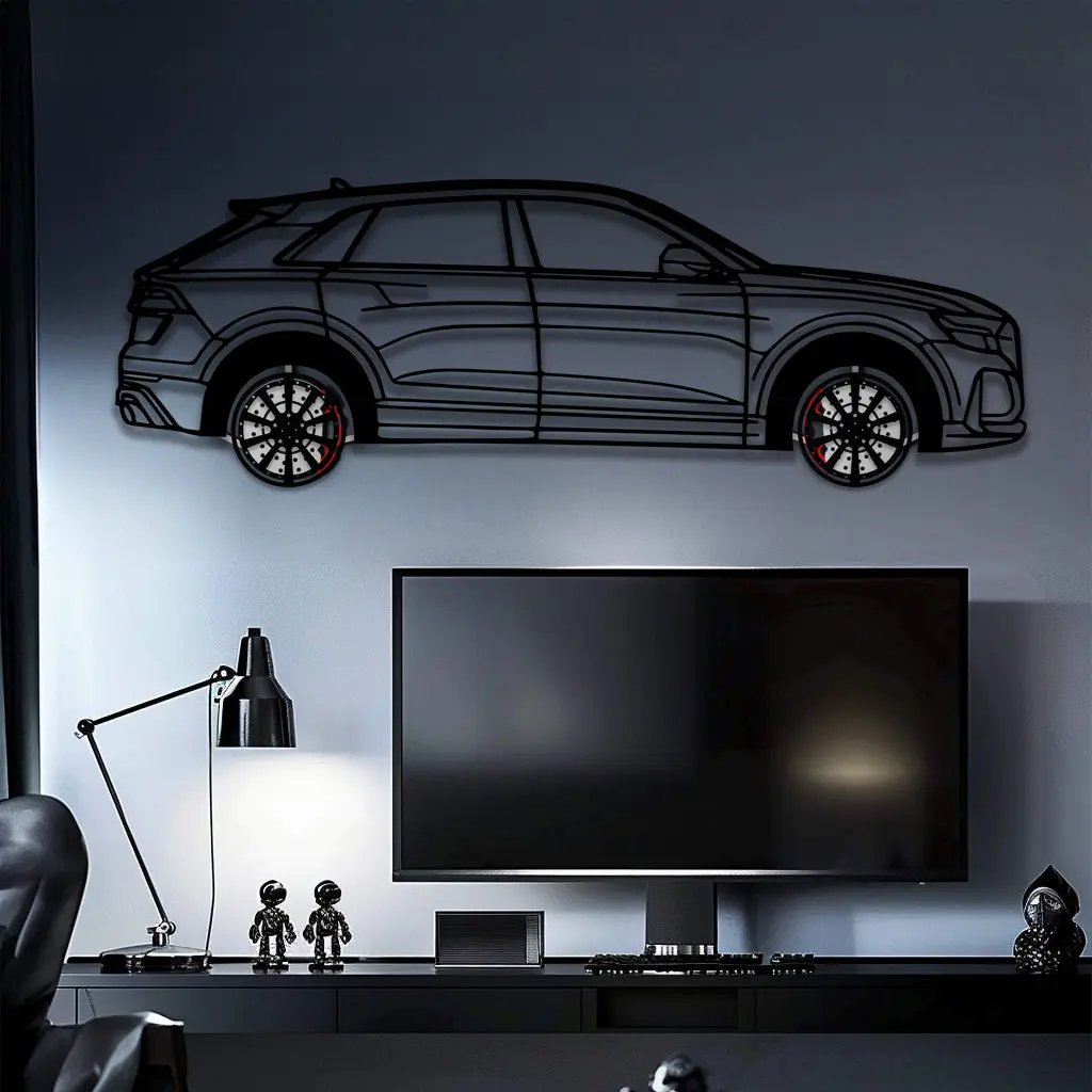 Audi Q8 Metal Car Wall Art with Rotating Wheels - Handmade Luxury SUV Silhouette Decor - Automotive Wall Art for Petrolheads - KAFMEKA095 by Enova Art