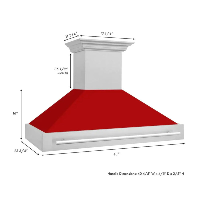 ZLINE 48" Autograph DuraSnow Red Stainless Wall Range Hood 8654SNX-RM-48 by Farmhouse Kitchen and Bath