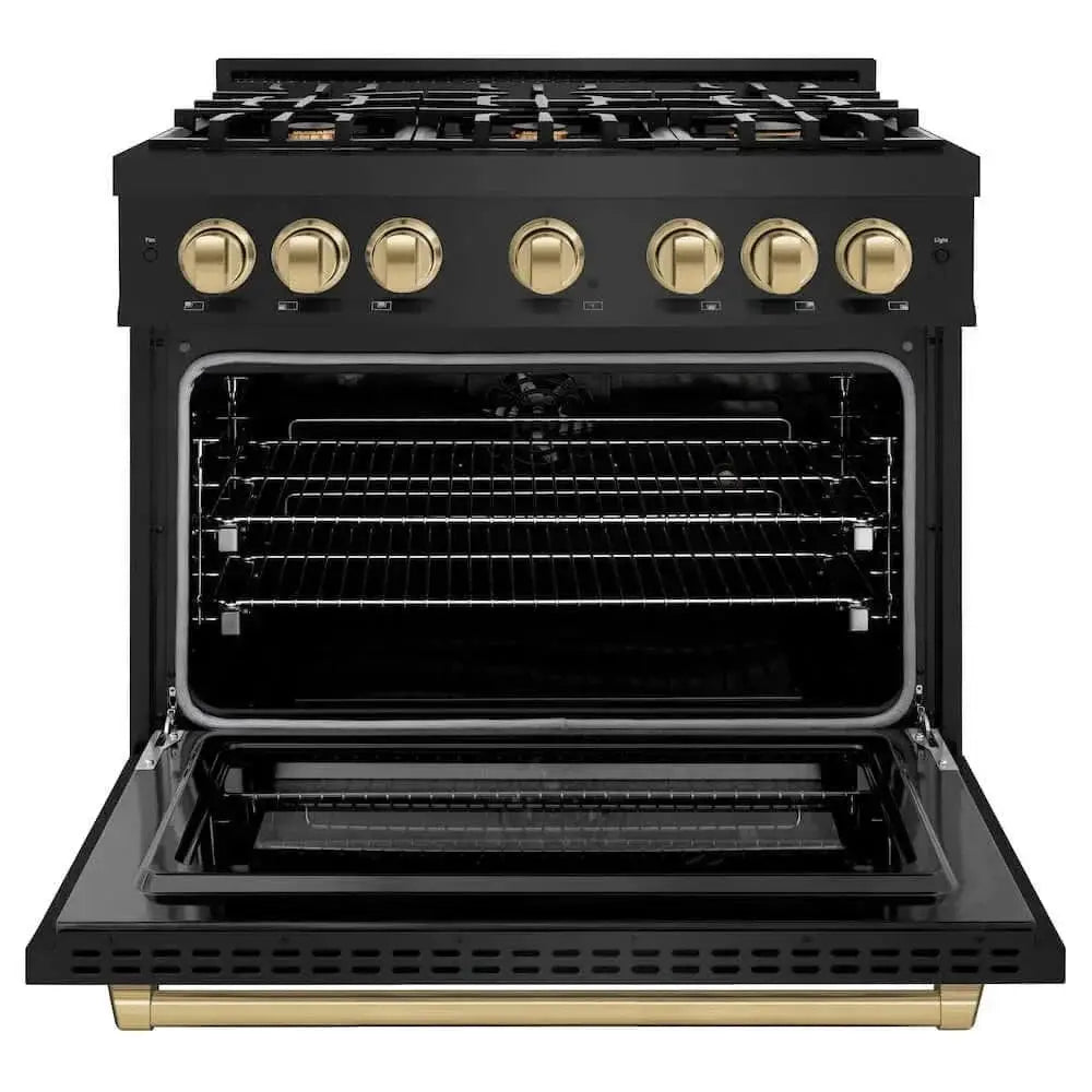 ZLINE 36" Select Gas Range Convection Gas Oven Black Stainless Steel Champagne Bronze HGRBZ-36-CB by Farmhouse Kitchen and Bath