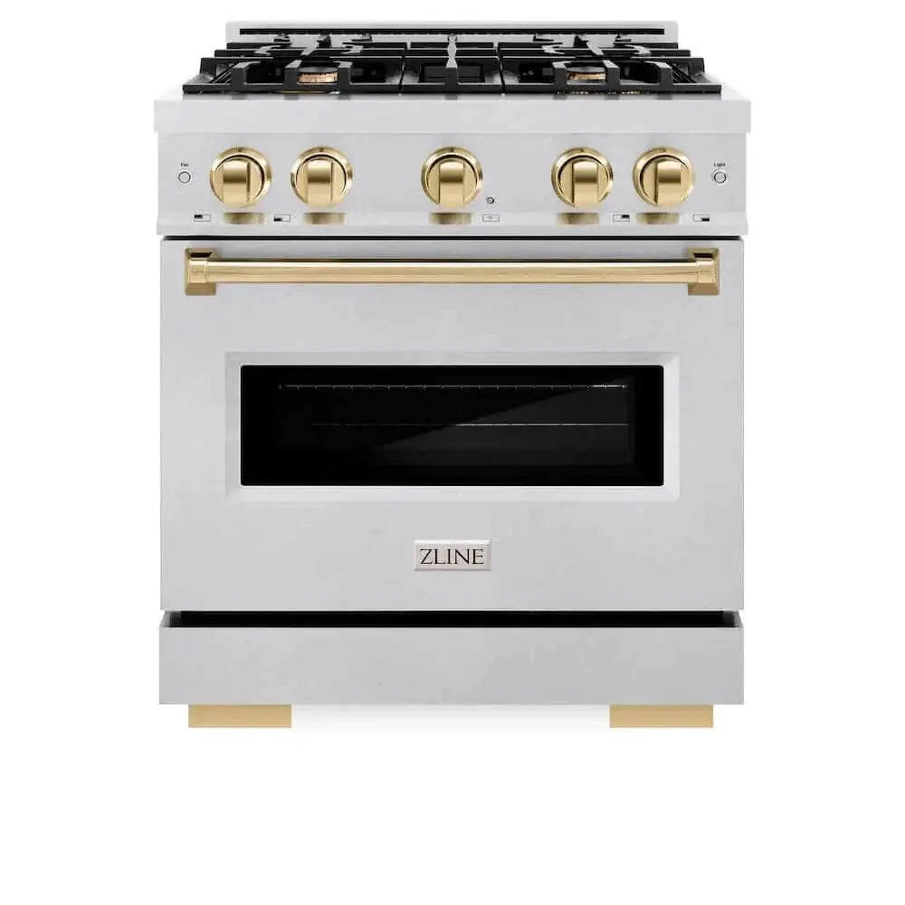 ZLINE 30" Classic Gas Range, Convection Gas Oven DuraSnow® Stainless Steel, Gold CGRSZ-30-G by Farmhouse Kitchen and Bath