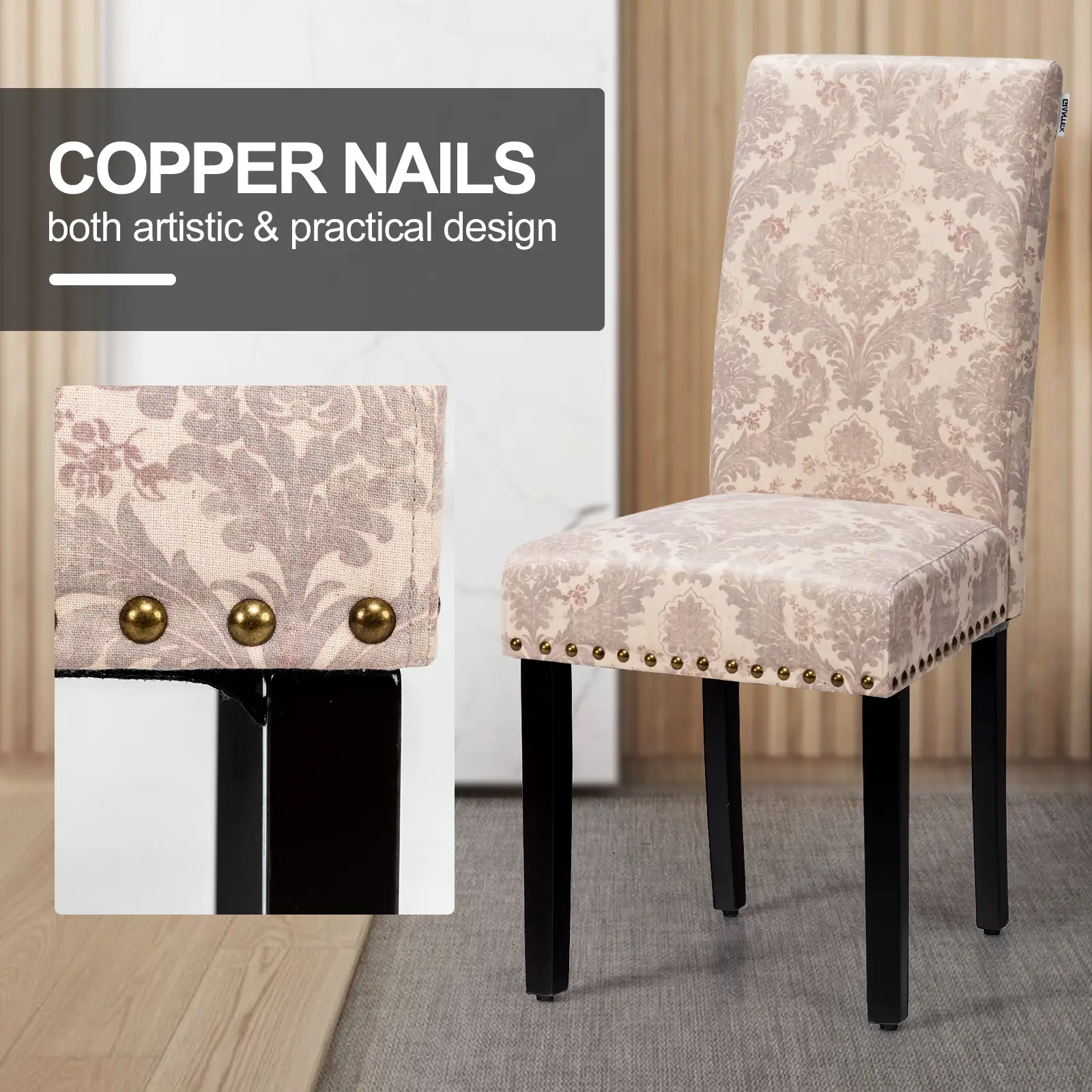 Set of 2 Fabric Upholstered Dining Chairs with Nailhead by DirectDeals