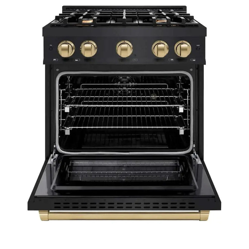 ZLINE 30" Select Gas Range Convection Gas Oven Black Stainless Steel Champagne Bronze HGRBZ-30-CB by Farmhouse Kitchen and Bath