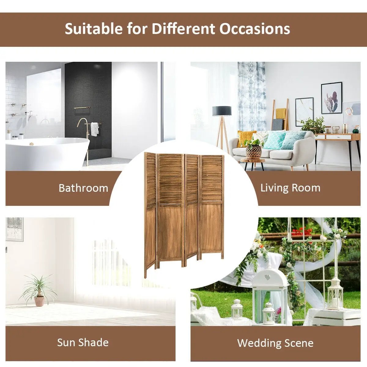 5.6 Ft Tall 4 Panel Folding Privacy Room Divider by DirectDeals