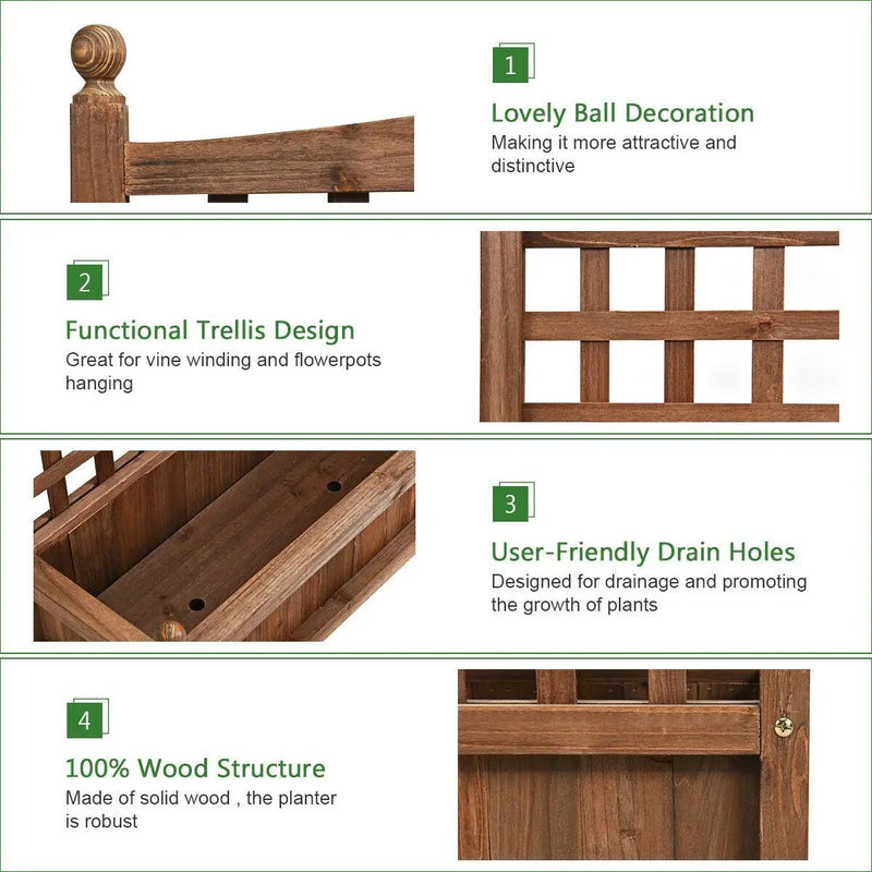 Wood Planter Box with Trellis Weather-resistant Outdoor by DirectDeals